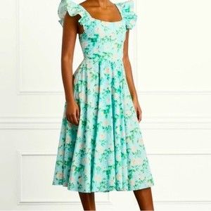 NEW Hill House Daphne Nap Dress Flutter Sleeves Fit & Flare in Blue Roses Size M